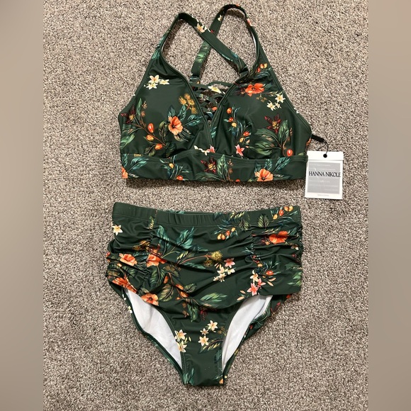 Hanna Nikole Other - NWT Hanna Nikole Green Floral Bikini Set - Size 16 W